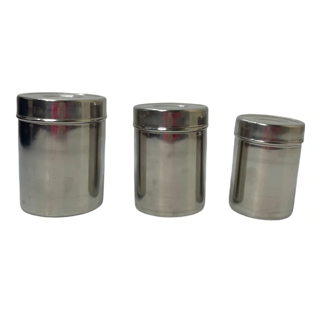 Stainless Canisters Tins Storage Containers Silver Chrome 3 piece  Canister Set